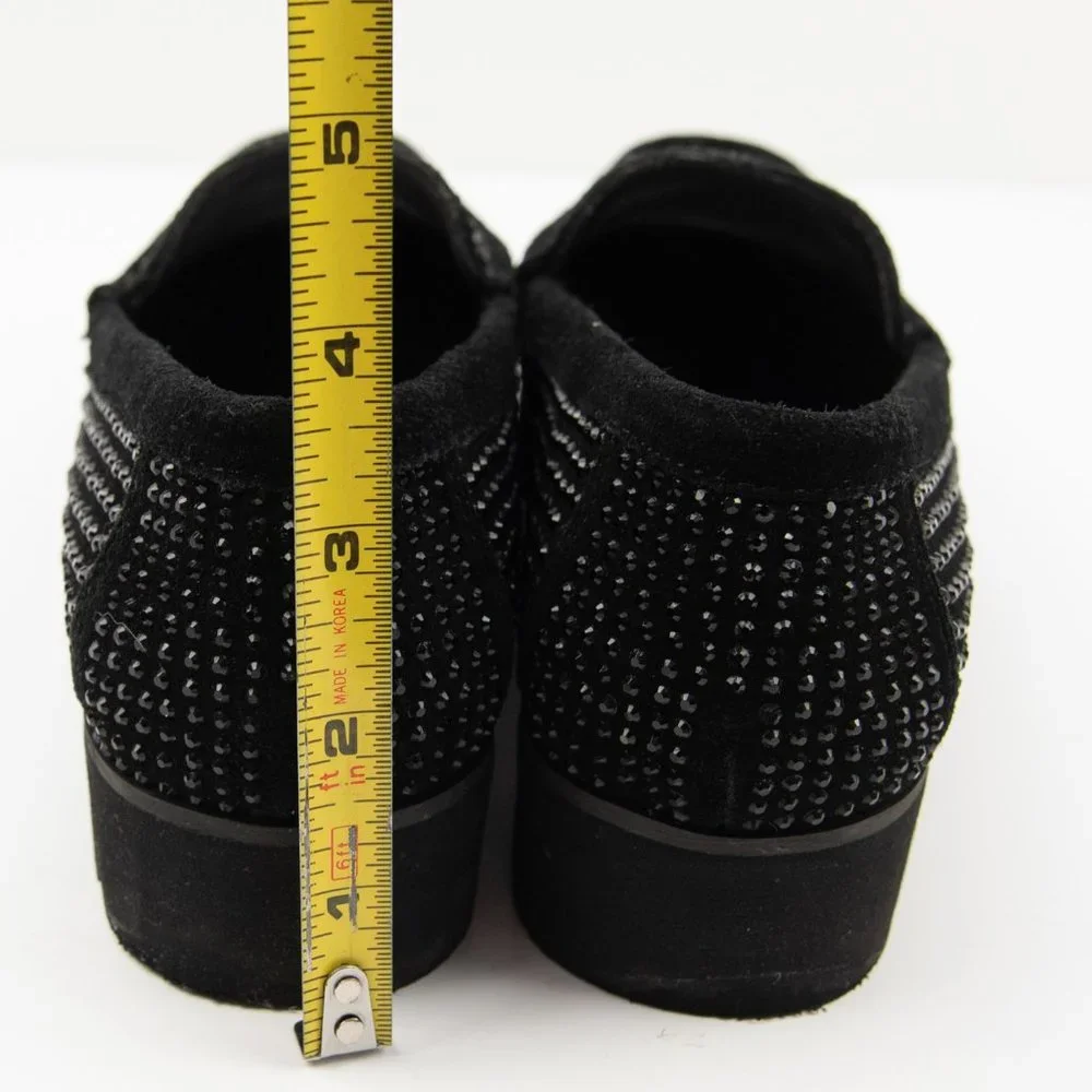 Donald J Pliner Rio Loafers Crystal Embellished Chunky Suede Shoes Black SIze 6 - Picture 7 of 8